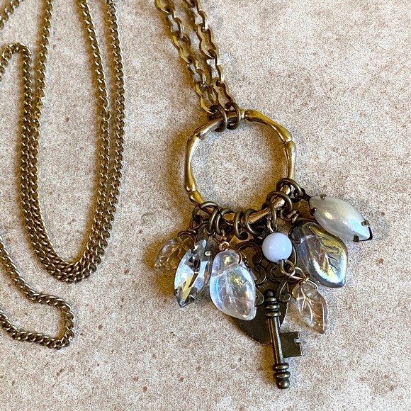 Jewelry - Long gold charm recycled necklace